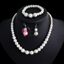 Colier cu cercei AS16A Argintiu cu cristale si perle + o bratara